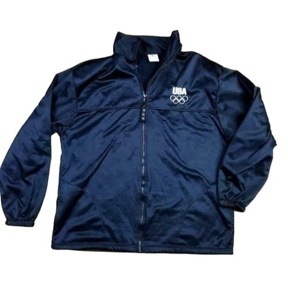 USA Olympic Track Jacket Full Zipper Long Sleeve Light Weight Polyester XL Navy